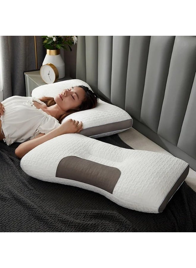 وسادة تدليك ثلاثية الأبعاد مع فاصل سبا للمساعدة على النوم وحماية الرقبة، وسادة تدليك من القطن المحبوك، طقم سرير مكون من قطعتين من وسائد الرقبة المريحة للنوم العميق - دعم تقويمي للرقبة، مثالية لمن ينامون على الجانب والظهر، قابلة للغسل في الغسالة، قلب من البوليستر المتين، راحة في جميع الفصول (2000 غرام) - Image 3